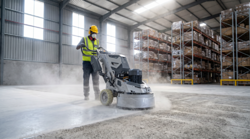 Concrete surface preparation for warehouse floor using a Lavina L20S7 – Triple Head Floor Grinder in South Africa
